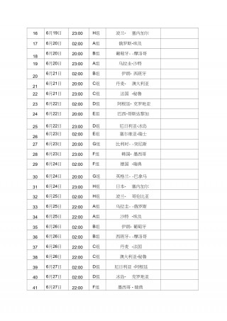世界杯2018小组赛程表(2018世界杯小组赛对阵表)