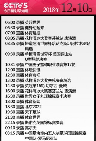 cctv5今天节目表(cctv5今天节目表单电视猫)