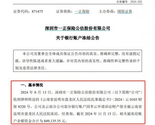 公告又晚了三个月，一正保险与员工劳动争议致8个银行账户被冻结，年内信披多次“迟到”
