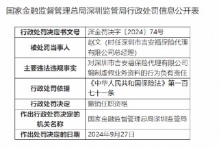 深圳市吉安福保险 *** 有限公司被吊销业务许可证：编制虚假业务资料