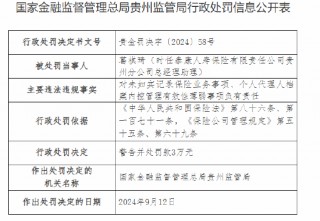 泰康人寿贵州分公司被罚42万元：因未如实记录保险业务事项等违法违规行为