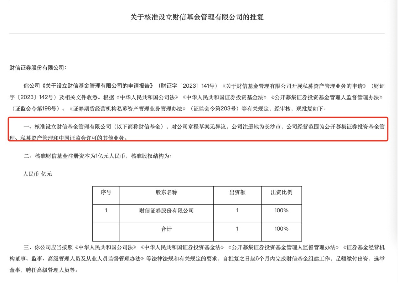 年内首家！财信基金成为境内第149家公募基金管理公司，券商系公募添新军  第1张