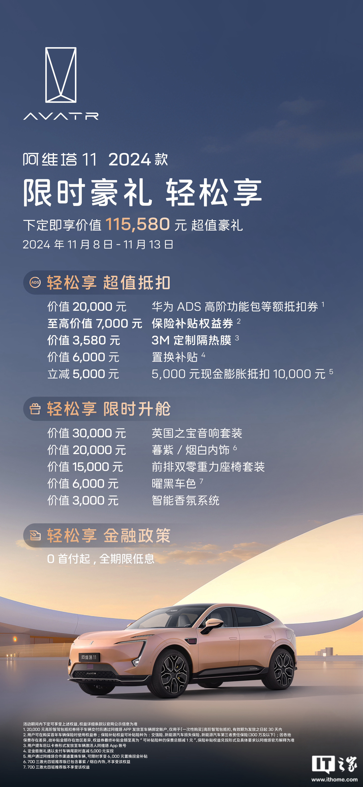 阿维塔公布双 11 限时福利：全系车型赠华为 ADS 高阶功能包等额抵扣券、3M 定制隔热膜  第1张