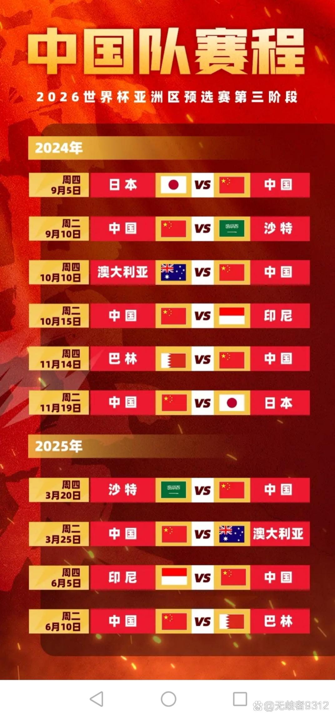 中国国足12强赛赛程表(中国国足12强赛赛程表图片)  第1张
